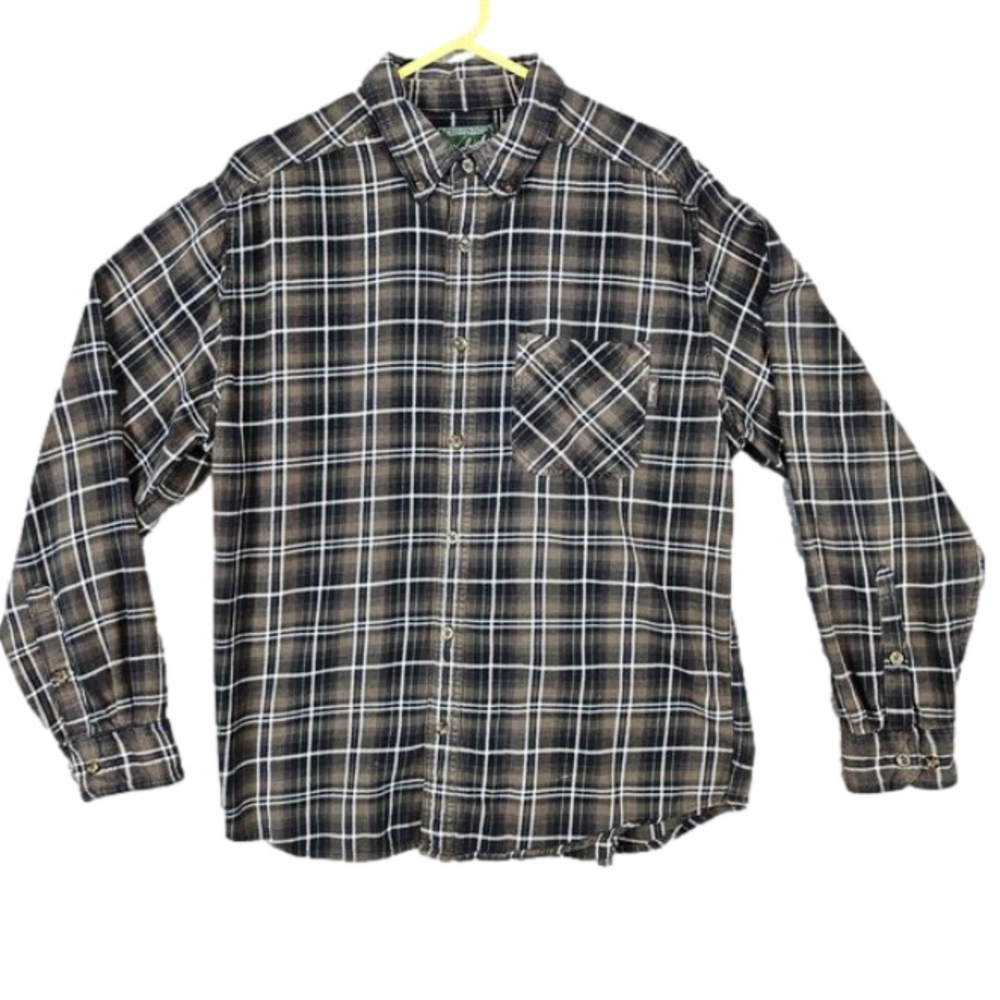 Woolrich Men's Windowpane Flannel Shirt Size L Long Sleeve Button Up/Down FLAW
